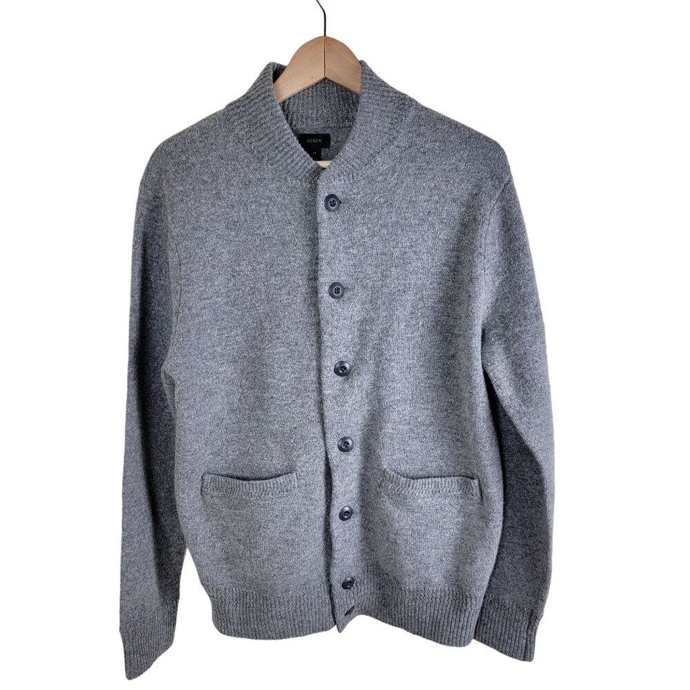J. Crew Men's Lambswool Knit Button Up Cardigan Sweater size M Grey Slim Fit